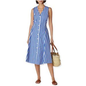 Polo Ralph Lauren Meg Plaid Dress Midi Blue White Button Front Pockets Size 12